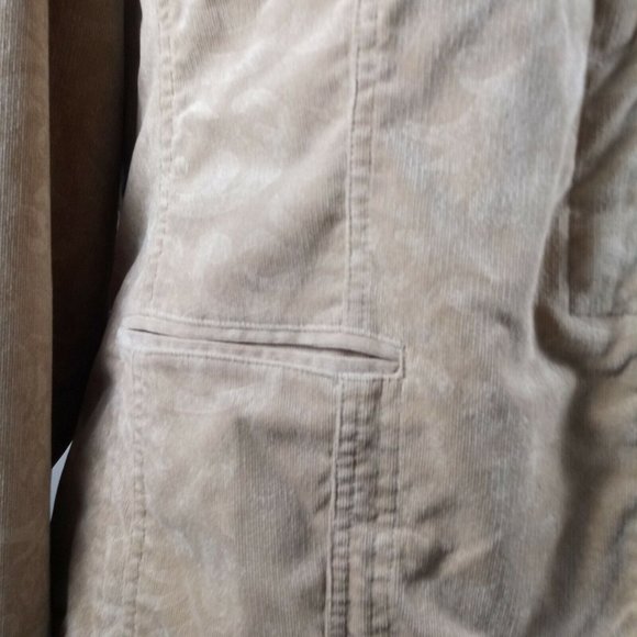 Chicos Retro Corduroy Jacket Tan Size 2 Subtle Swirl Pattern Cabincore - Picture 8 of 15